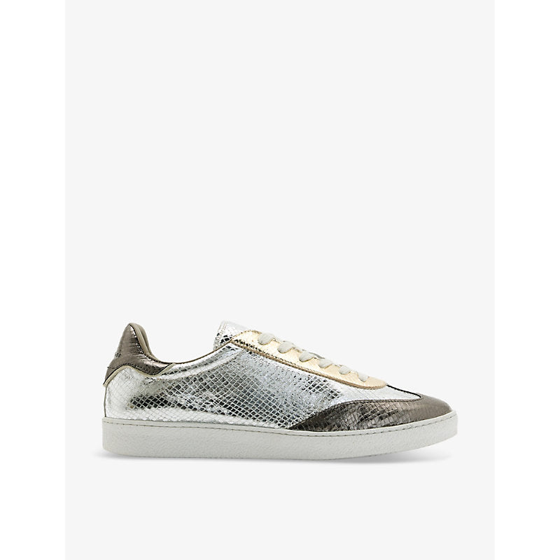 Allsaints Thelma logo-embossed metallic leather low-top trainers | Allsaints