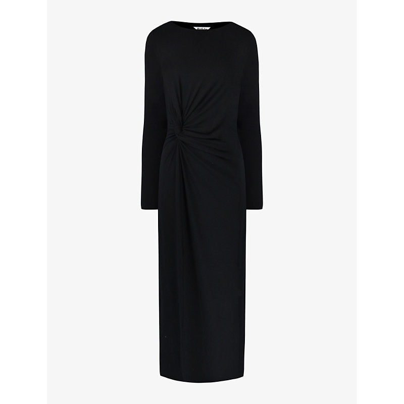 Ro&Zo Twisted-waist shoulder-pad stretch-jersey maxi dress | RO&ZO