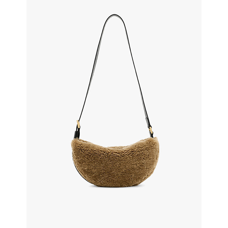 Womens Allsaints Half Moon shearling cross-body bag