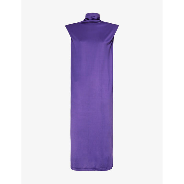 Leem High-neck stretch-satin midi dress