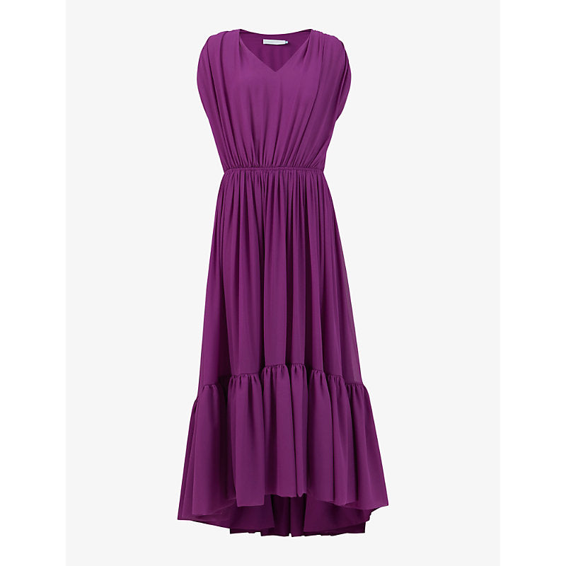 Leem Frill-hem V-neck woven maxi dress