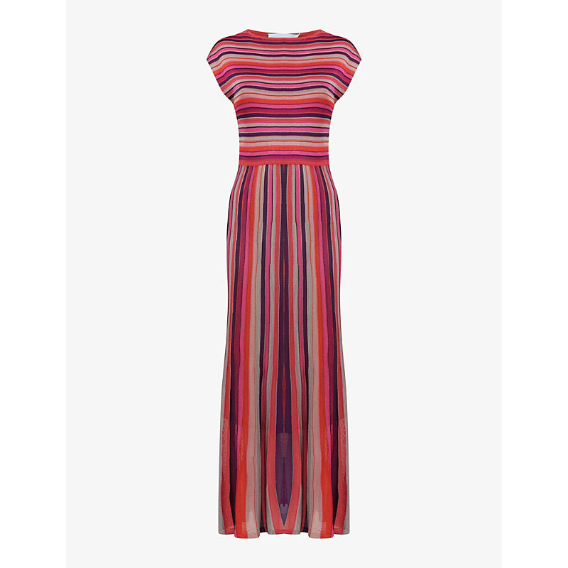 Leem Round-neck striped knitted midi dress | LEEM