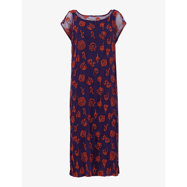 Leem Floral-embroidered mesh woven midi dress | LEEM