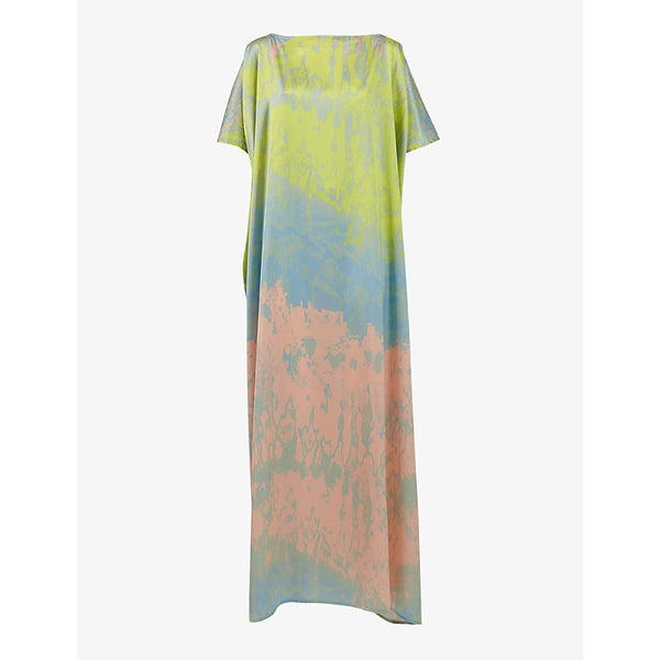 Leem Graphic-print slash-neck woven maxi dress | LEEM