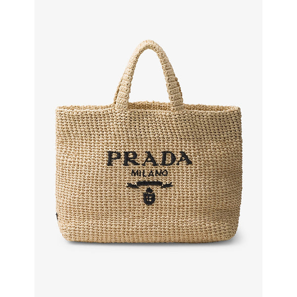 Prada Logo-embroidered crochet tote bag