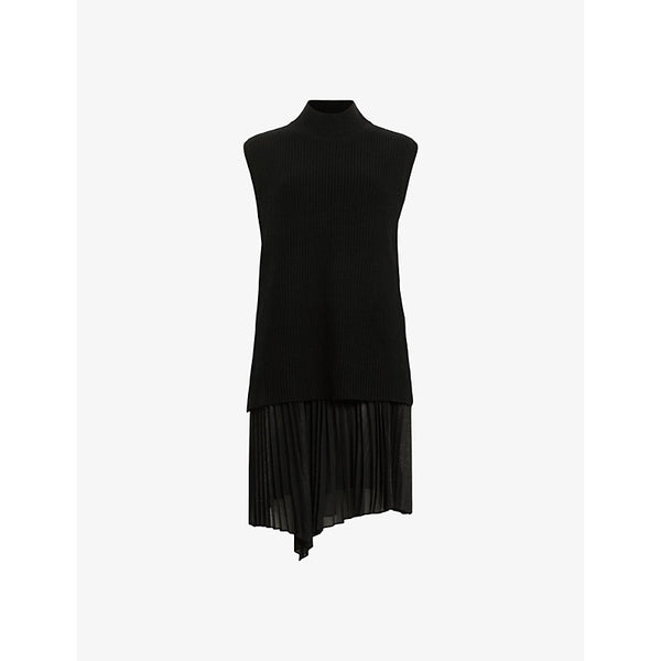 Allsaints Eve pleated-hem two-in-one wool and cashmere-blend mini dress | ALLSAINTS