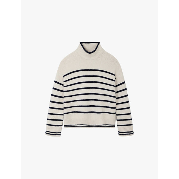  The White Company Breton-stripe funnel-neck organic cotton-blend knitted jumper