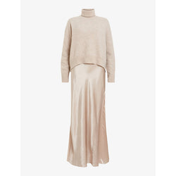 Allsaints Nico two-in-one wool-blend and satin maxi dress | ALLSAINTS