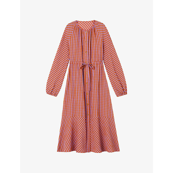 Lk Bennett Sophie ruffle-trim gingham cotton midi dress | LK BENNETT