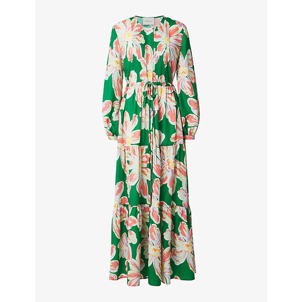 Malina Casey floral-print long-sleeve woven maxi dress | MALINA