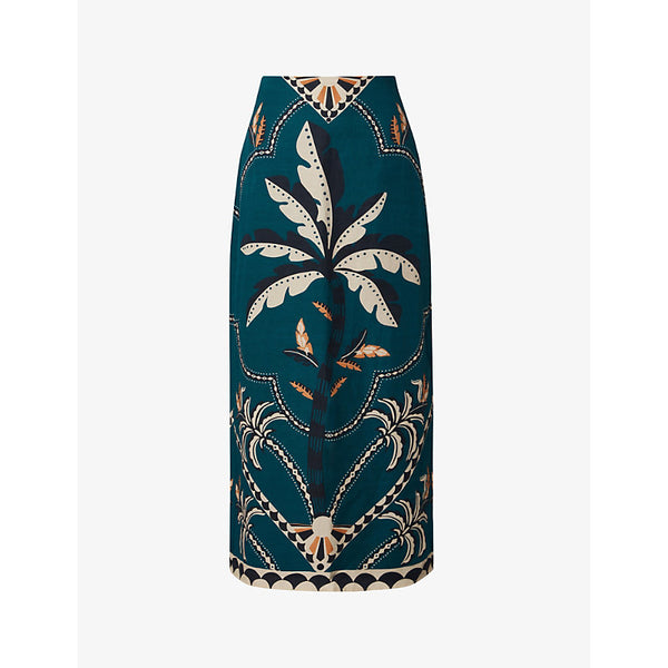 Malina Dune floral-print straight-fit linen-blend midi skirt