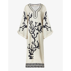 Malina Manon graphic-print wide-sleeve satin maxi dress | MALINA