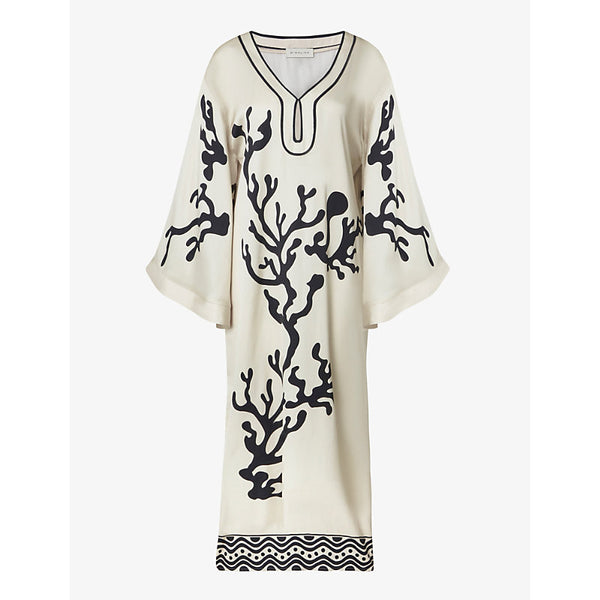 Malina Manon graphic-print wide-sleeve satin maxi dress | MALINA