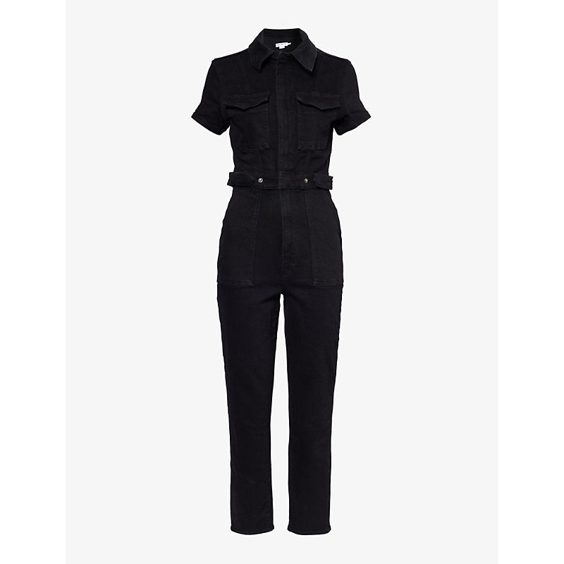  Good American Patch-pocket straight-leg stretch-denim jumpsuit