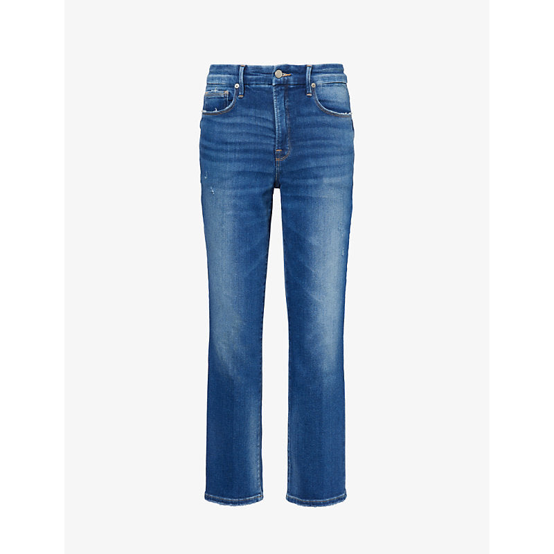  Good American Contrast-stitch straight-leg high-rise stretch-recycled denim jeans