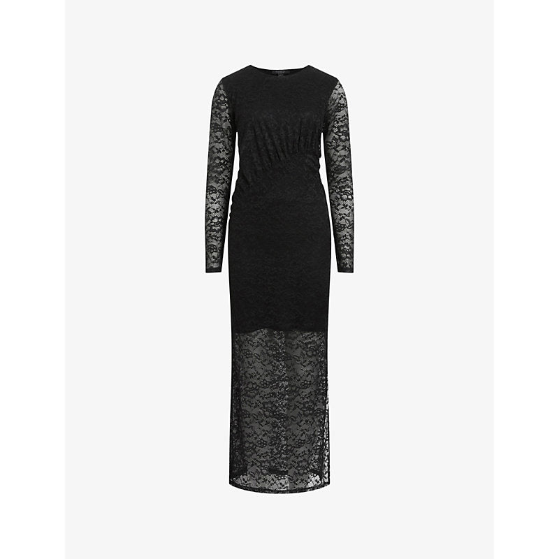 Allsaints Edana lace-embroidered long-sleeve stretch-woven maxi dress | ALLSAINTS