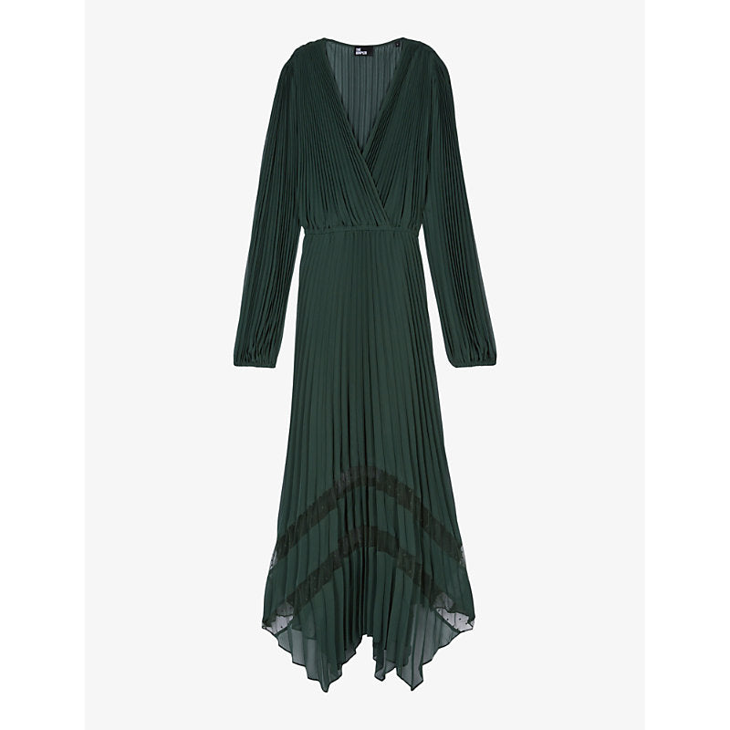  The Kooples Asymmetric-hem pleated woven maxi dress