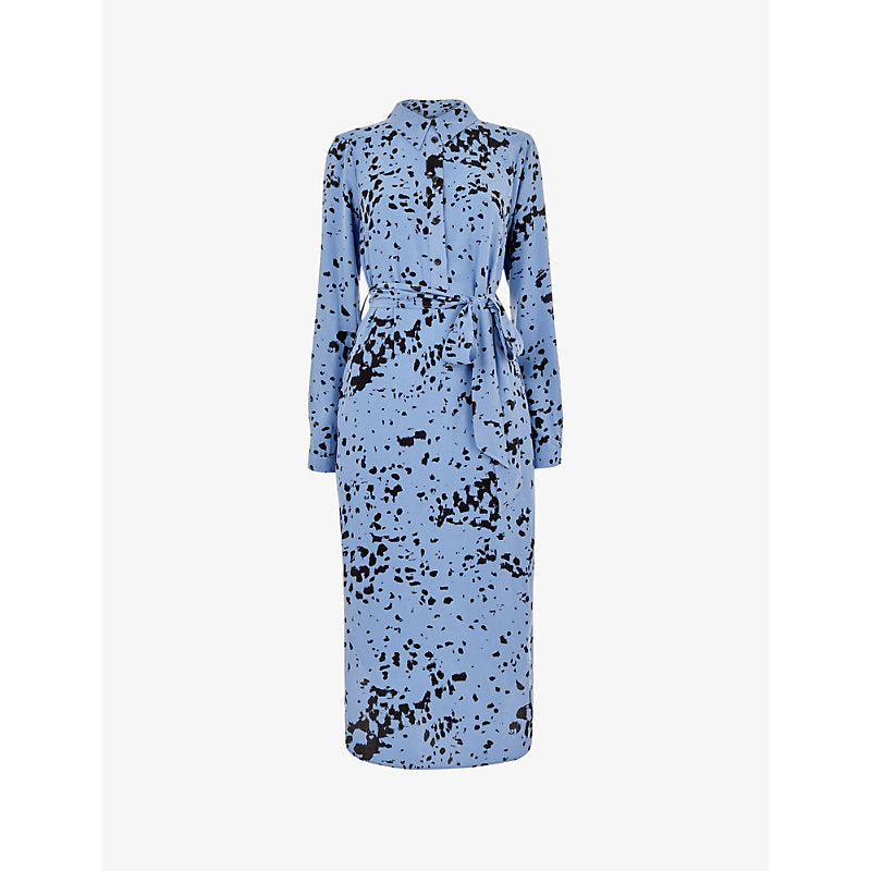 Whistles Imrie spot-print long-sleeve woven midi dress | WHISTLES