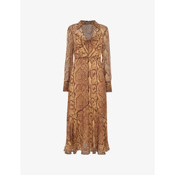 Whistles Serpent graphic-print long-sleeve woven midi dress | WHISTLES