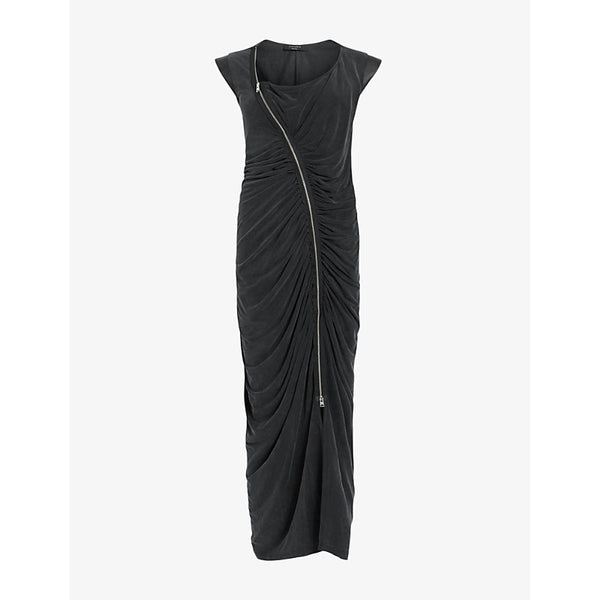 Allsaints Umbra gathered-front stretch-woven midi dress | ALLSAINTS