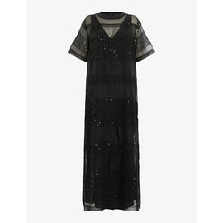 Allsaints Izabela sequin-embellished short-sleeve mesh maxi dress | ALLSAINTS