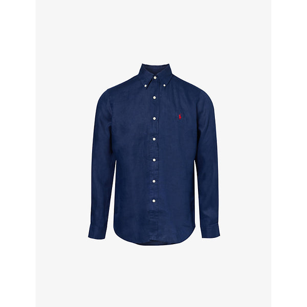  Polo Ralph Lauren Logo-embroidered long-sleeved custom-fit linen shirt