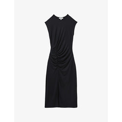 Reiss Lenara cap-sleeve gathered woven midi dress | REISS