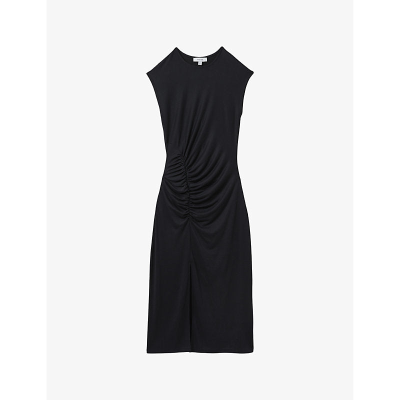 Reiss Lenara cap-sleeve gathered woven midi dress | REISS