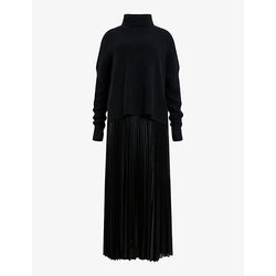 Allsaints Spark high-neck pleated-skirt wool-blend midi dress | ALLSAINTS