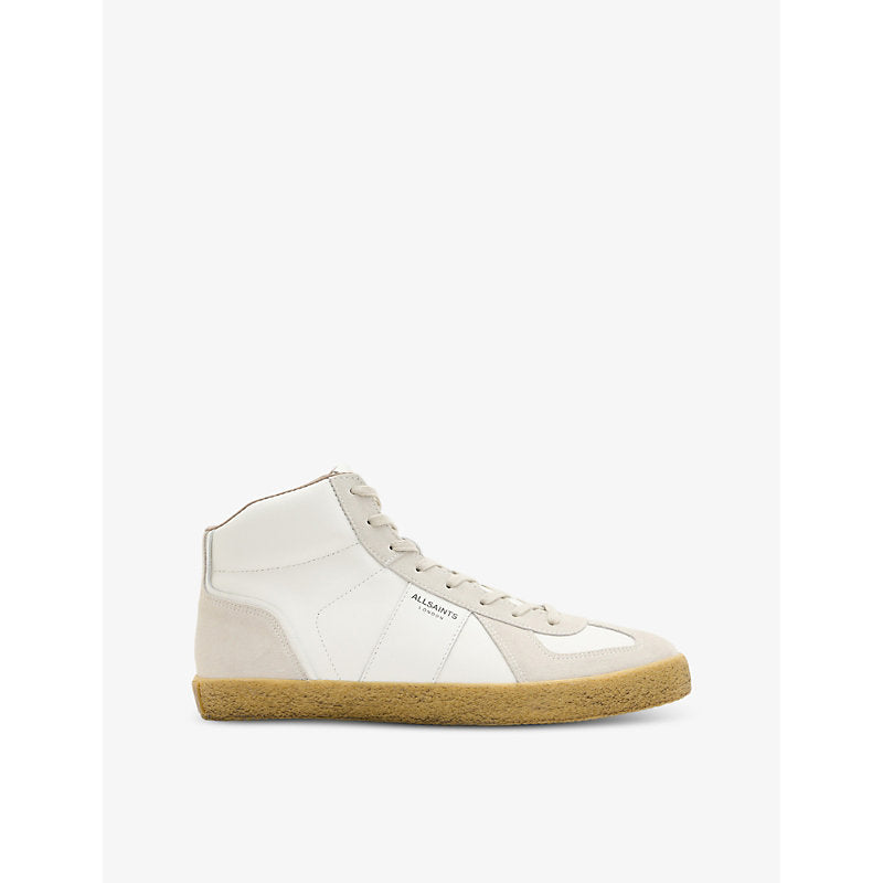 Allsaints Jaimee logo-embossed leather and suede high-top trainers