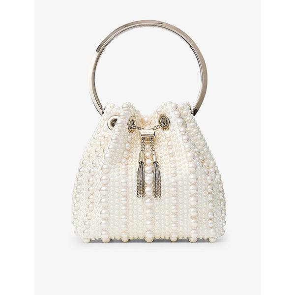  Jimmy Choo Bon Bon pearl-embellished satin top-handle bag