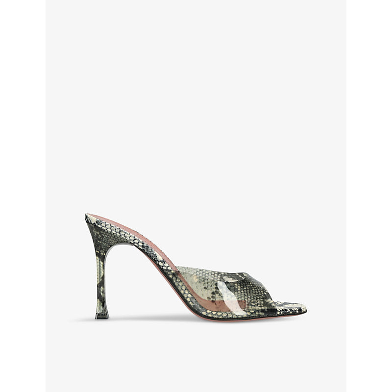 Amina Muaddi Alexa snake-embossed PVC stiletto-heel mules