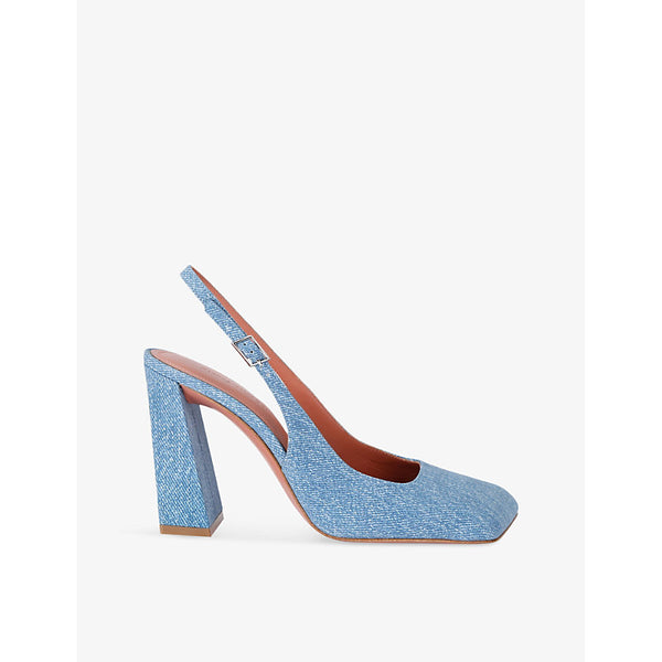 Amina Muaddi Charlotte denim-effect suede heeled pumps