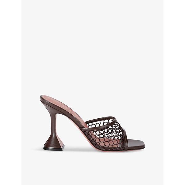 Amina Muaddi Lupita net-strap heeled leather mules