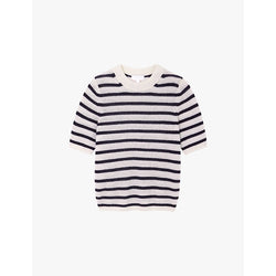  The White Company Stripe-pattern short-sleeve cashmere knitted top