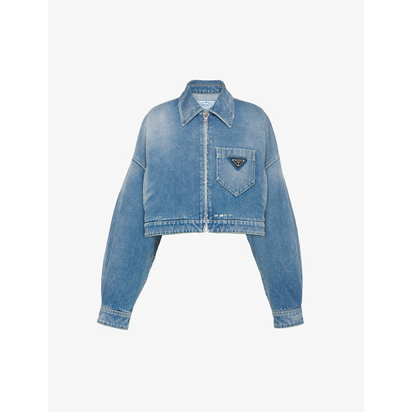  Prada Cropped logo-plaque denim jacket