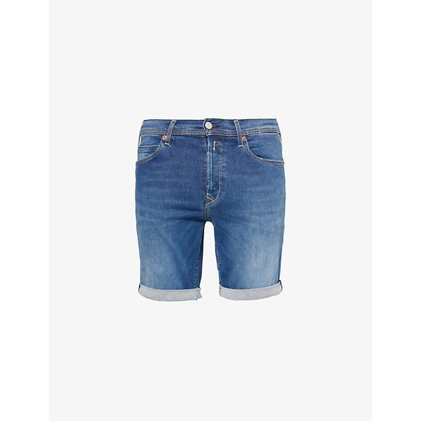  Replay Hyper mid-rise slim-leg stretch denim-blend shorts