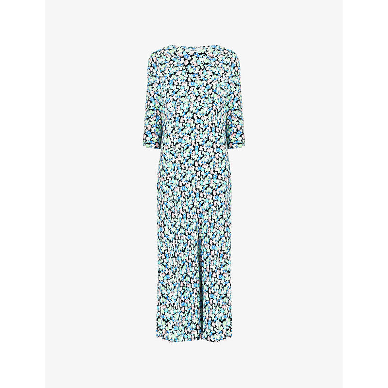 Ro&Zo Blurred daisy-print woven midi dress | RO&ZO