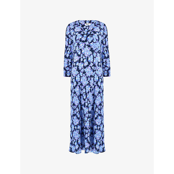 Ro&Zo Blurred floral-print crepe midi skirt | RO&ZO