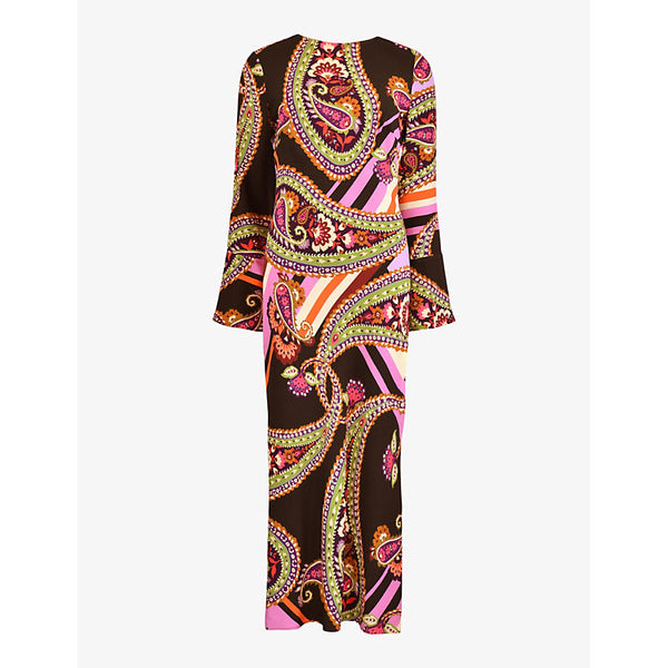 Ro&Zo Paisley-print crepe fluted-cuff crepe maxi dress