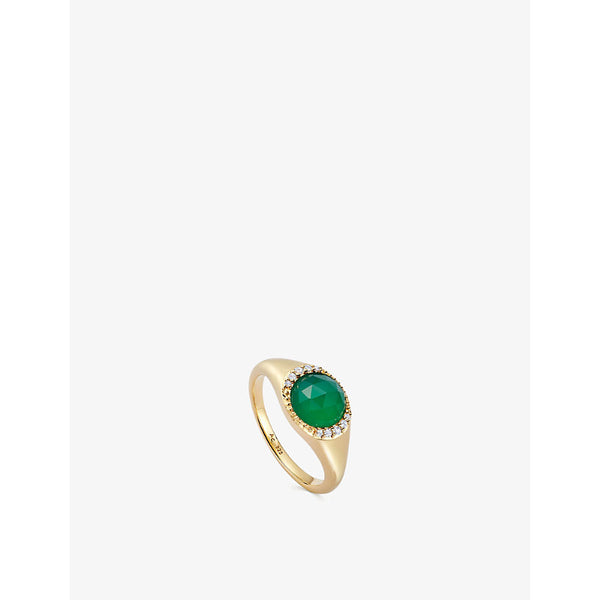 Astley Clarke Luna 18ct yellow gold-plated vermeil sterling-silver and chalcedony signet ring