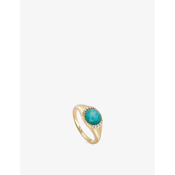 Astley Clarke Luna 18ct yellow gold-plated vermeil sterling-silver and amazonite signet ring