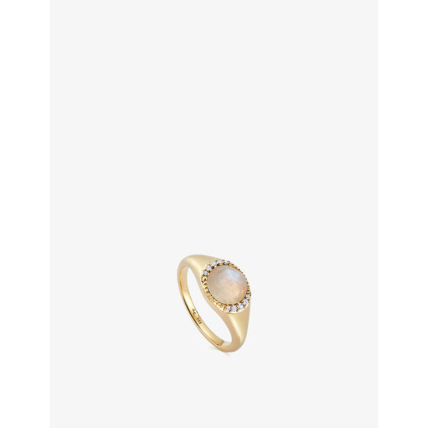 Astley Clarke Luna 18ct yellow gold-plated vermeil sterling-silver and moonstone signet ring