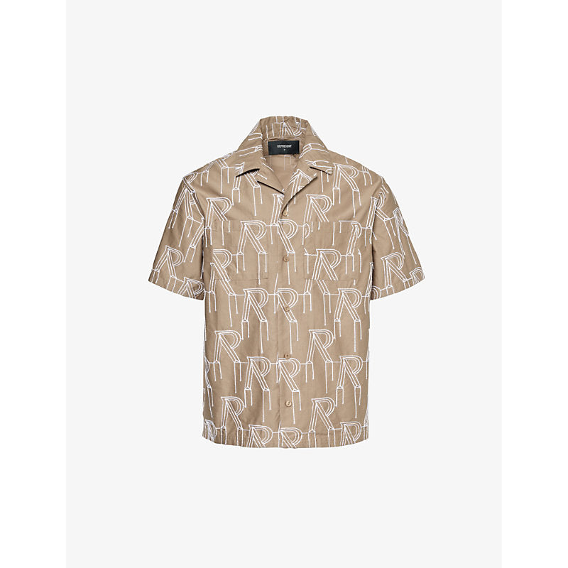  Represent Brand-embroidered boxy-fit cotton shirt