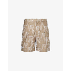  Represent Brand-embroidered mid-rise cotton shorts