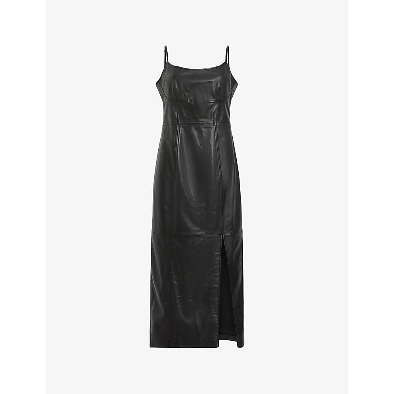 Allsaints Norlean scoop-neck slim-fit leather midi dress | ALLSAINTS