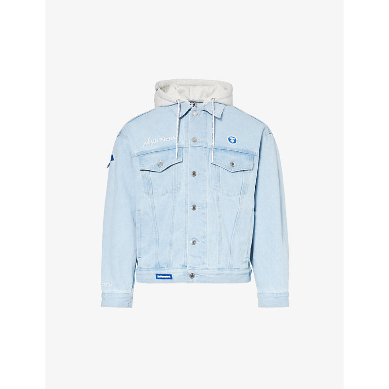  Aape Logo-patch boxy-fit denim hooded jacket