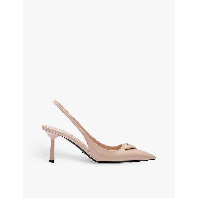  Prada Logo-plaque slingback heeled leather pumps