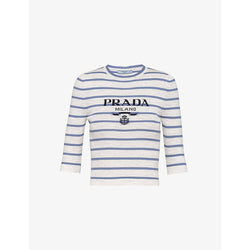  Prada Superfine logo-intarsia striped virgin-wool top