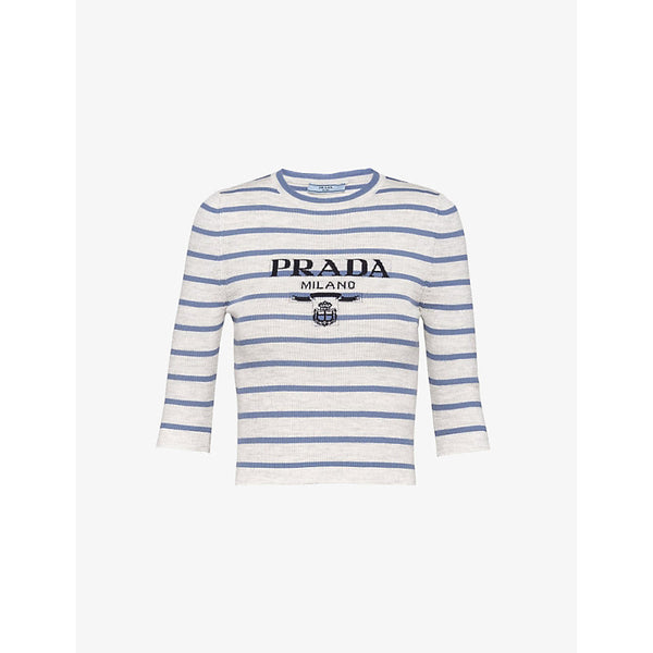  Prada Superfine logo-intarsia striped virgin-wool top